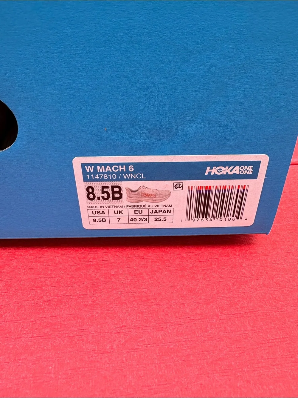 Hoka Mach 6 White Running Shoes with Coral Accent